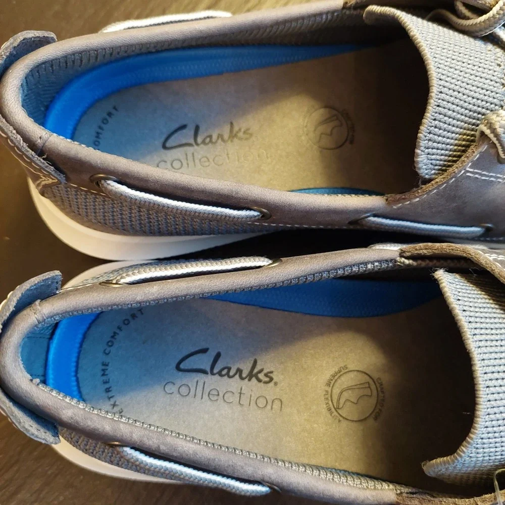 Clarks Men's Flexway Tie Oxford Boat Shoes Grey US Size 7.5 M NEW!